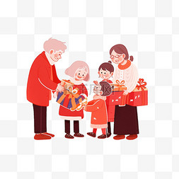新年喜庆红色背景图片_新年孩子给长辈卡通拜年手绘元素