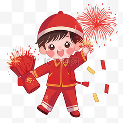 穿着棉服图片_新年手绘孩子烟花卡通元素