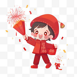 孩子烟花卡通新年手绘元素