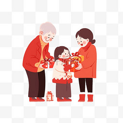新年喜庆红色背景图片_卡通新年孩子给长辈拜年手绘元素