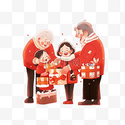 红色喜庆背景纯色图片_新年孩子给长辈拜年元素卡通手绘