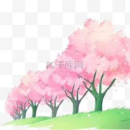 粉色樱花树图片_春天一颗樱花树手绘元素