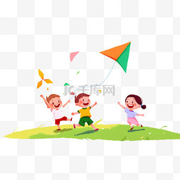 放风筝的小人图片_孩子放风筝卡通手绘元素春天