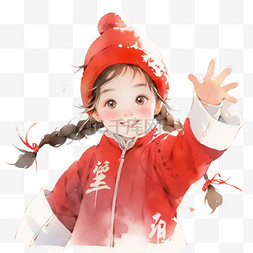 中式新年祝福图片_卡通手绘新年可爱女孩拜年元素