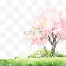 手绘春天一颗樱花树元素