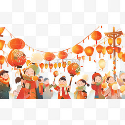 购物人们图片_新年元宵节逛灯会人们手绘元素