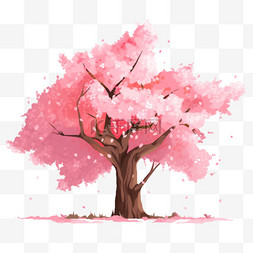 春天元素一颗粉色的樱花树手绘
