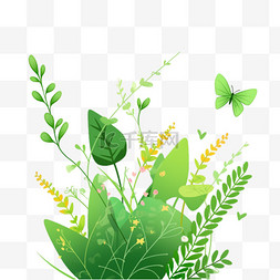 春天元素绿色植物叶子简约免抠