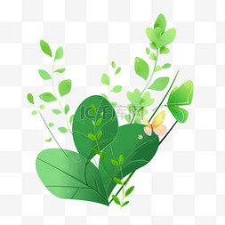简约简笔画背景图片_绿色植物叶子简约春天免抠元素