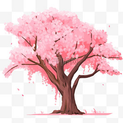 手绘水彩春图片_粉色樱花树春天一颗手绘元素