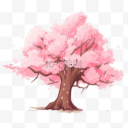 一颗粉色的樱花树手绘春天元素
