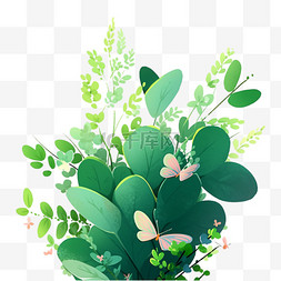 浅绿纯色背景图片_春天绿色叶子植物简约免抠元素