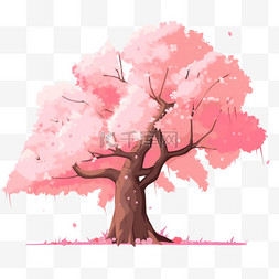 元素手绘春天樱花树粉色