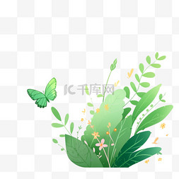 免抠png蝴蝶图片_绿色植物叶子春天简约免抠元素