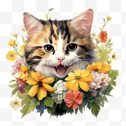合成花朵小猫元素立体免抠图案