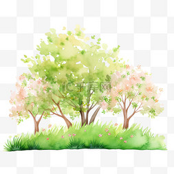 春天手绘绿色树叶免抠元素