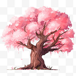 春天樱花树手绘粉色元素