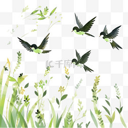 绿色稻谷图片_卡通春天燕子麦穗手绘元素
