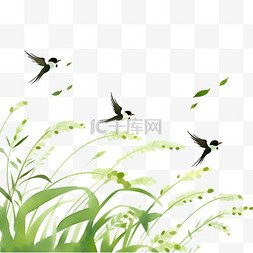 绿色稻谷图片_春天元素燕子麦穗卡通手绘