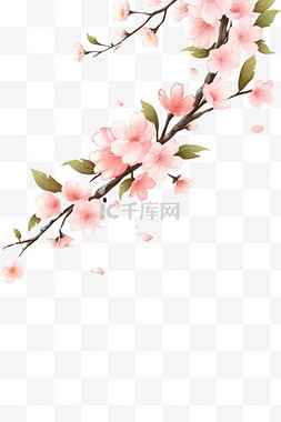 樱花枝春天盛开手绘元素