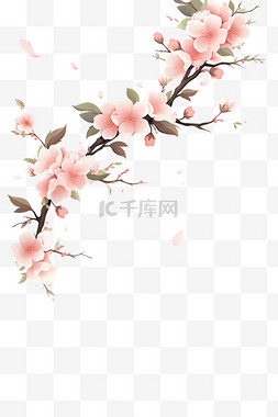 白色花枝背景图片_春天元素盛开的樱花枝手绘