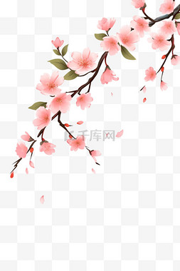 春天手绘元素盛开的樱花枝
