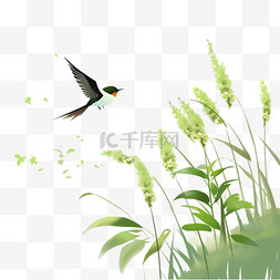 绿色稻谷图片_春天燕子麦穗卡通手绘元素