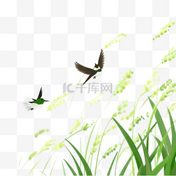 春天燕子手绘麦穗卡通元素