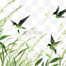 绿色稻谷图片_春天燕子麦穗元素卡通手绘