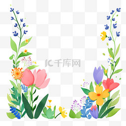 春天的中间图片_手绘春天花草边框免抠元素