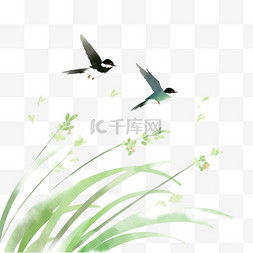 燕子飞图片_元素春天燕子麦穗卡通手绘