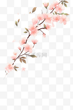 春天盛开手绘樱花枝元素