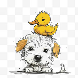 线条鸭子图片_可爱的动物手绘小狗鸭子卡通元素