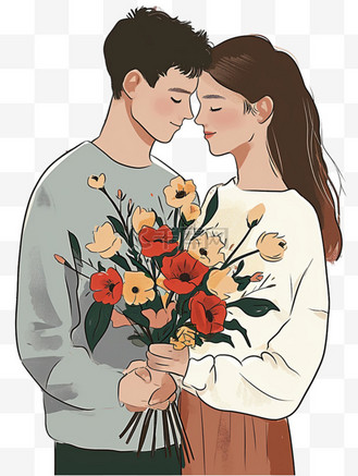 情人节元素情侣简约手绘