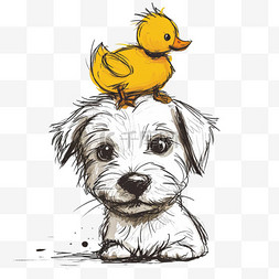 可爱极简背景图片_可爱的动物小狗鸭子卡通元素手绘