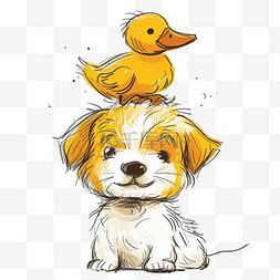 可爱的动物小狗鸭子手绘元素卡通