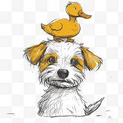 风格主义图片_手绘元素可爱的动物小狗鸭子卡通