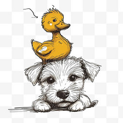 宁静手绘图片_可爱的动物手绘元素小狗鸭子卡通