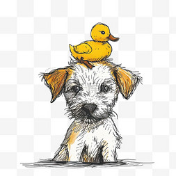 卡通手绘可爱的动物小狗鸭子元素