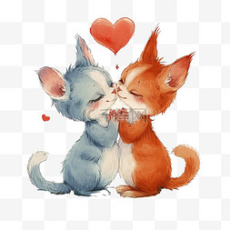 小猫情侣图片_情人节手绘可爱动物小猫卡通元素