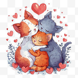拥抱情侣图片_可爱动物小猫卡通情人节手绘元素