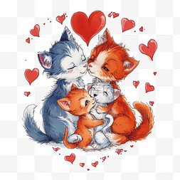 可爱动物小猫卡通手绘情人节元素
