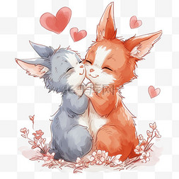 拥抱情侣图片_情人节可爱动物小猫卡通手绘元素