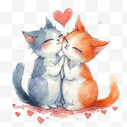 情侣小猫图片_情人节可爱动物小猫手绘卡通元素