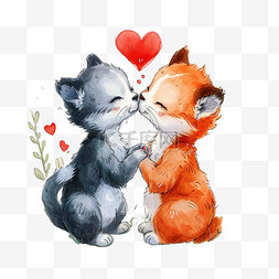 卡通手绘情人节可爱动物小猫元素
