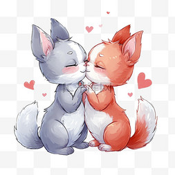 拥抱情侣图片_可爱动物小猫情人节卡通手绘元素
