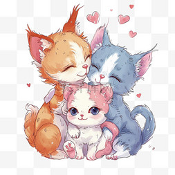可爱动物情人节小猫卡通手绘元素
