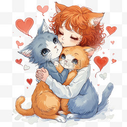 手绘水彩小猫图片_情人节可爱动物小猫手绘元素卡通