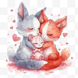 动物的拥抱图片_情人节可爱动物小猫卡通元素手绘