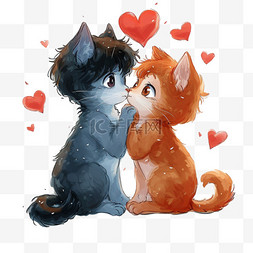 手绘情人节可爱动物小猫卡通元素